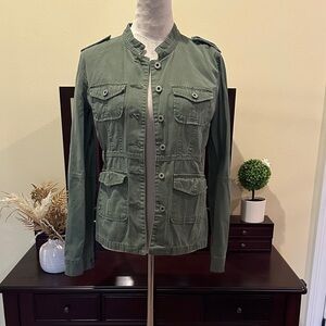 Women's Olive Utility Jacket with Cinched Waist